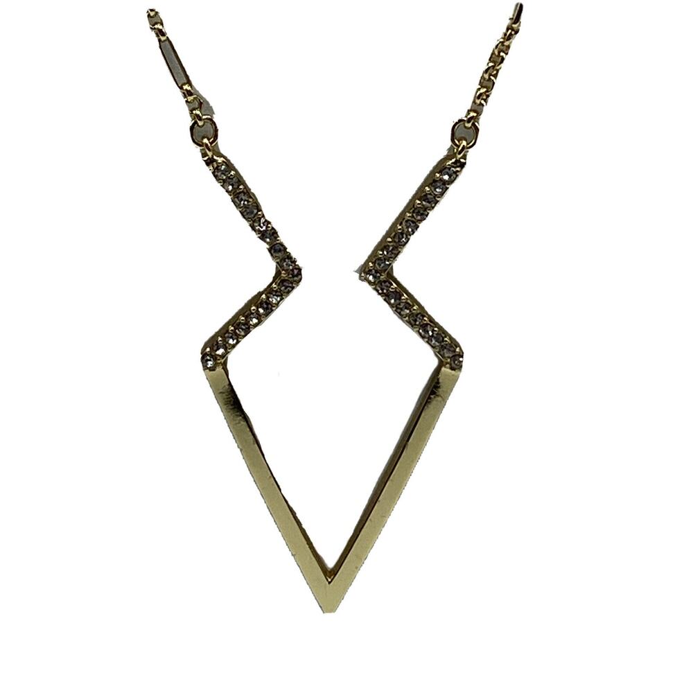 C Wonder Gold Tone Long Necklace Arrow crystals Classy 22"